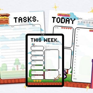 8 Bit Pixel Art Blank Personal Planner | A4 PDF Planner for Digital Use or Printing | Retro Video Game Planner