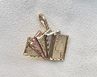14k Gold Poker Cards Royal Straight Yellow Rose White