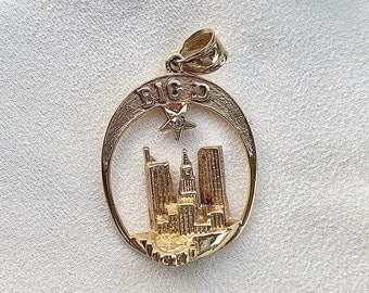 14k Gold Big D Dallas Skyline Pendent Charm Vintage