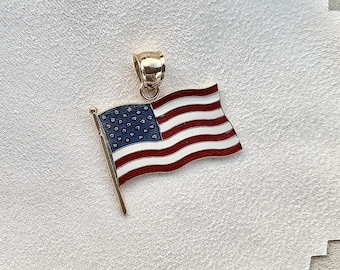 14K USA American Flag Pendent God Bless America