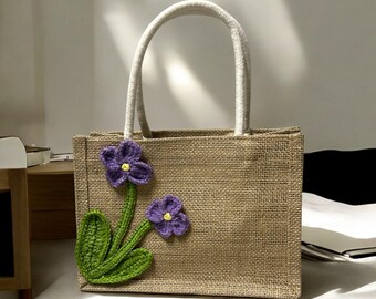 Crochet Pansy Flower Tote Bag pattern
