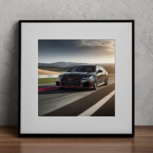 Audi RS6 Red and Black Car Print Realistic Racetrack Drive Digital Car Art Racing Blur Car Wall Art Summer Morning Sunrise Digital Print 1:1