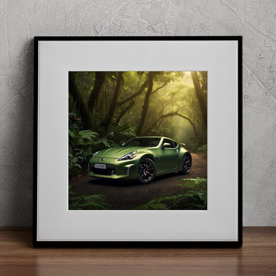 Nissan 370Z Green Car Print Realistic Sports Car Wall Art Tropical