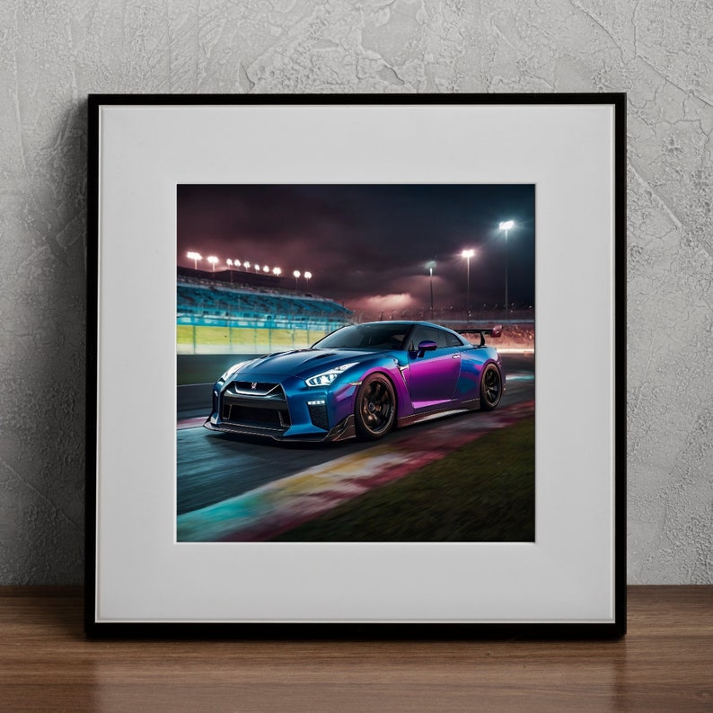 Nissan R35 Neon Car Print Futuristic Racetrack Drive Car Wall Art ...