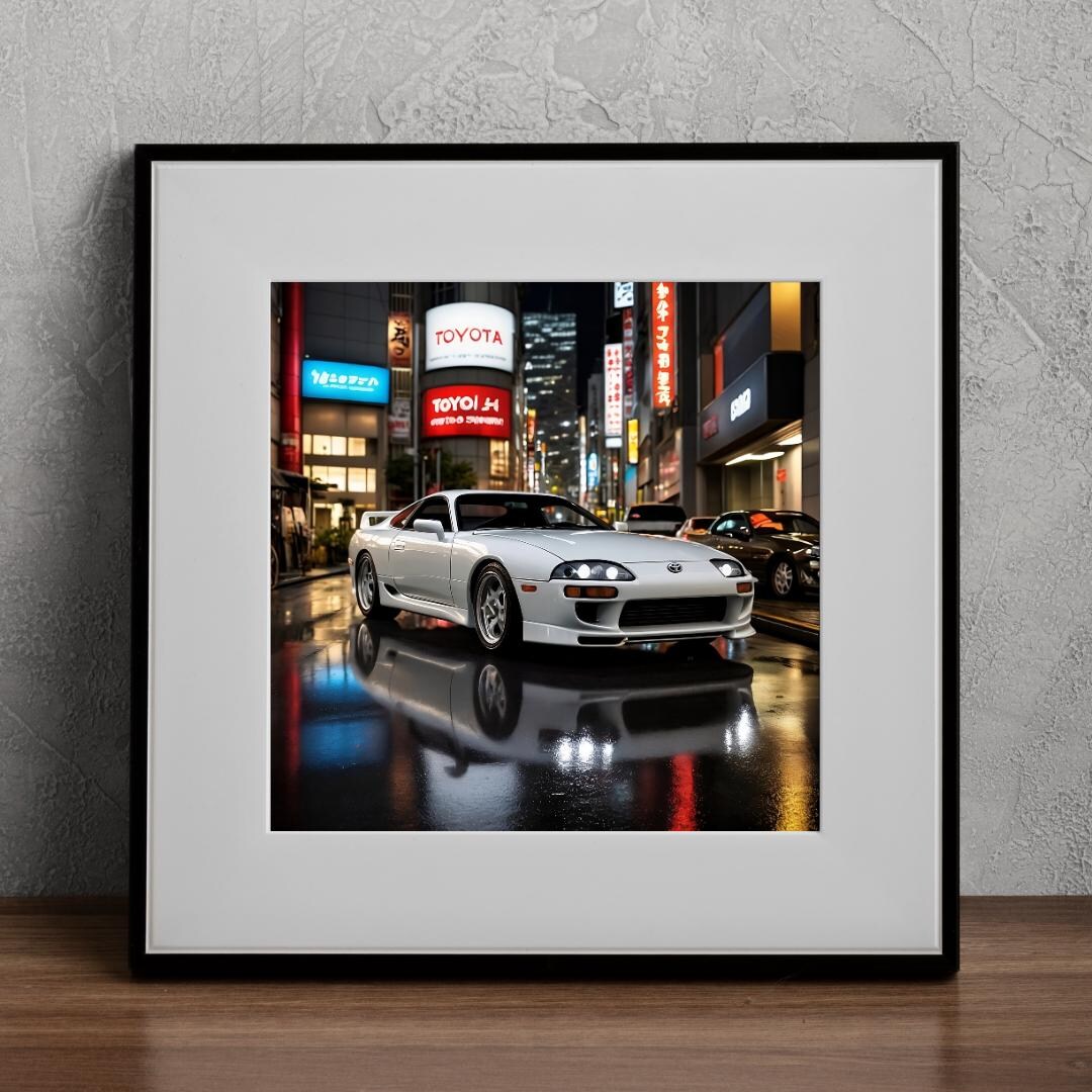 Toyota A70 Supra Car Print Iconic White Sports Car Wall Art Tokyo