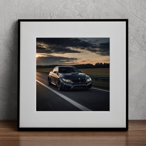 BMW M3 Black Car Print Germany Autobahn Highway Car Wall Art Realistic Cloudy Evening Digital Art Print High-Speed Driving Digital Car Art