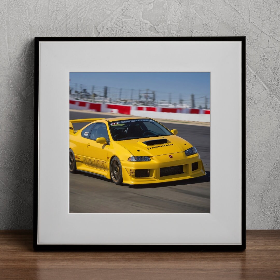 Honda Integra Type R Yellow Digital Print Realistic Racetrack Drive Car ...