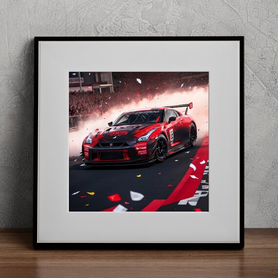 日産 スカイライン  3D クリスタルアート Nissan Gran Turismo Red Car Print Realistic Luxury Sports Car Wall