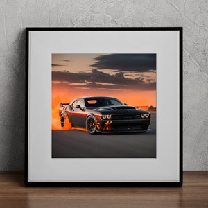 Dodge Challenger SRT Hellcat Demon Car Print Menacing Black Supercar Digital Car Art Realistic Luxury Automotive Car Wall Art for Car Lovers