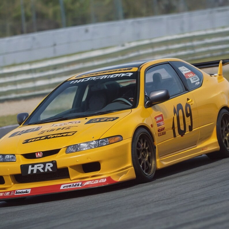 Honda Integra Type R Yellow Digital Print Realistic Racetrack Drive Car ...