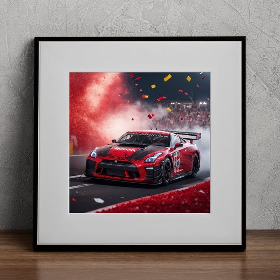 Nissan Gran Turismo Red Car Print Realistic Luxury Sports Car Wall