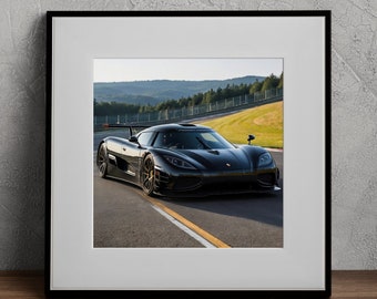Koenigsegg CCGT Black Nürburgring Racing Car Realistic Luxury Supercar Car Wall Art Sunny Racetrack Drive Digital Print Ideal for Car Lover