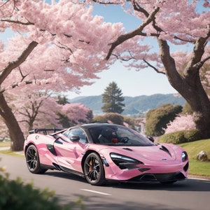 mclaren-720s-pink-car-print-cherry-blossom-scenery-car-wall-art