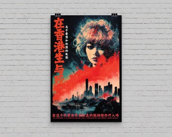 Dying in Hong Kong | Vintage Chinese Crime Adventure Romance Movie Poster, Retro Maximalist Gritty Underground Art Print Wall Decor