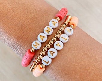 Personalized Beaded Bracelet | 14K Gold Plated | Bracelet | Heishi Beaded Bracelet | Name Bracelet | Stretchy Bracelet | Clay Beaded
