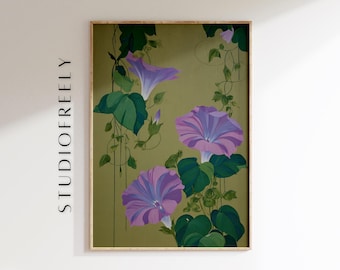 Morning Glory Botanical Print: Purple Vining Flower Illustration (Digital File)
