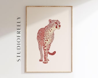 Vintage Cheetah Art Print: Minimal Safari Animal Illustration (Digital File)