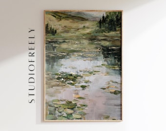 Water Lily Landscape Print: Serene Pond Scene, Impressionist Nature Wall Art (Digital File)