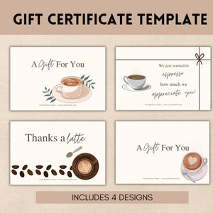 Danke für einen Latte-Kaffee-Geschenkgutschein, Gutscheinvorlage für Coffeeshops, Kaffee-Geschenkkarte, Mitarbeiteranerkennung, Geschenk für Kaffeeliebhaber, Gutschein