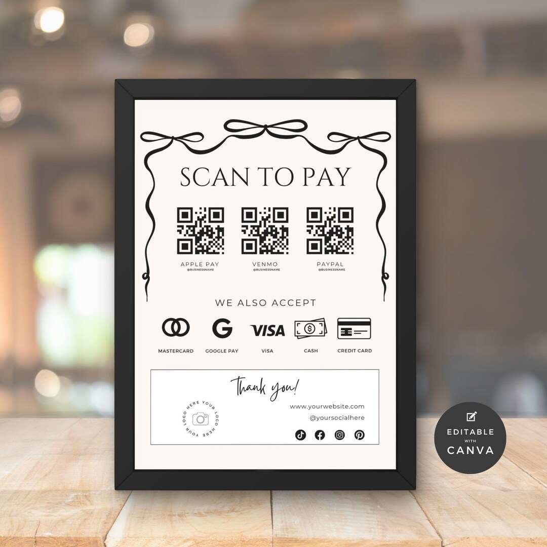 Scan to Pay Sign Template With QR Code and Editable in Canva. - Etsy