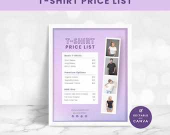T-Shirt Preisliste: Small Business Pricing List (Canva Template, Sofort-Download)