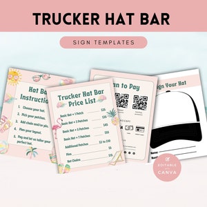 Trucker Hat Bar Sign Templates: Beach Theme (Editable Canva)