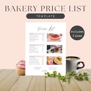 Bäckerei Preisliste Vorlage, Kuchen Preisliste, Bäckerei Menü Vorlage, Bäckerei Preisblatt, Preisliste für kleine Unternehmen, Kekse Preisliste, Leckereien