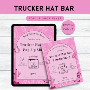 Trucker Hat Bar Pop-Up Shop Flyer Template, Western Boutique, Grand Opening Flyer, Trade Show, Craft Fair Flyer, Hat Bar Party Invitation