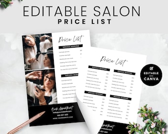 Hair Salon Price List Template | Spa Service Menu | Beauty Price Sheet Canva