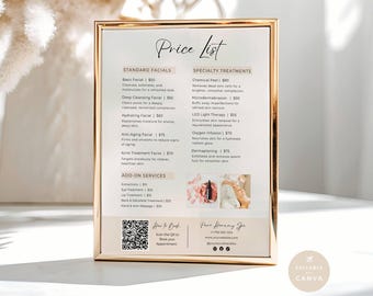 エステティシャンによるフェイシャル料金表テンプレート：サロンメニュー（Canva）