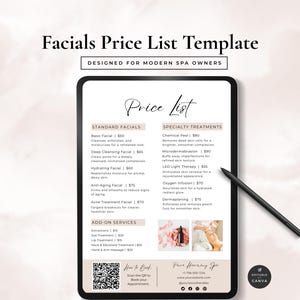 Modèle de liste de prix pour esthéticienne : menu du salon (Canva)