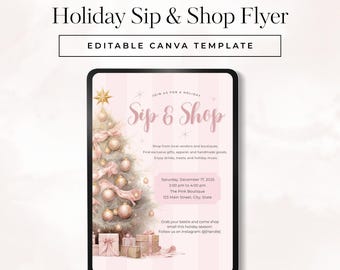 Holiday Sip and Shop Flyer, Boutique Event Template (Canva)