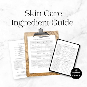 Guía rápida de ingredientes para el cuidado de la piel: Plantilla editable de Canva para esteticistas y entusiastas del cuidado de la piel.