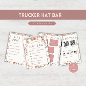 Trucker Hat Bar Signage Templates: Editable Price Guide, Scan to Pay (Canva Template)
