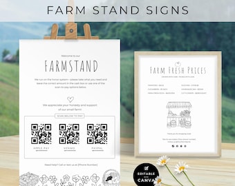 Plantilla de letrero para puesto de granja: Lista de precios editable, pago con código QR (descarga digital)