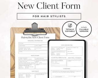 Hairstylist New Client Intake Form: Salon Consultation Sheet (Printable & Editable PDF)