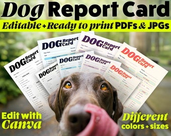 Dog Report Card Behavior Chart Dog Stuff Dog Training Log Pet Report Card Puppy Training Dog Journal Dog Care Tracker