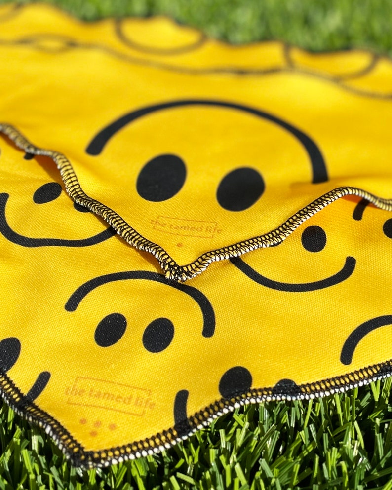 Smiley Face Dog Bandana Pattern Yellow Dog Bandana Dog Stuff Bandanas for Dogs Summer Dog Bandana Puppy Bandana Large Dog Bandana Reversible image 7