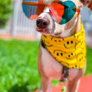 Smiley Face Dog Bandana Pattern Yellow Dog Bandana Dog Stuff Bandanas for Dogs Summer Dog Bandana Puppy Bandana Large Dog Bandana Reversible image 9