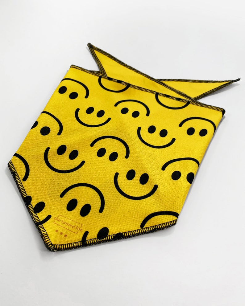 Smiley Face Dog Bandana Pattern Yellow Dog Bandana Dog Stuff Bandanas for Dogs Summer Dog Bandana Puppy Bandana Large Dog Bandana Reversible image 3