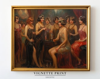 Vintage Flapper meisjes schilderij | Afdrukbare kunst | Subcultuur uit de jaren twintig | Flapper Girl-praat | Fijne kunst