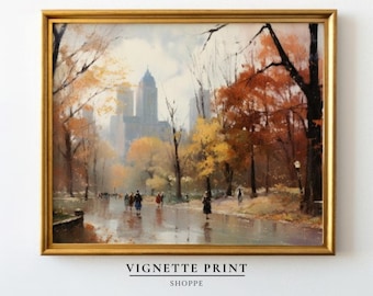 Herfst stadspark | Afdrukbare kunst | Central Park New York geïnspireerd | Beeldende kunst | Olieverf