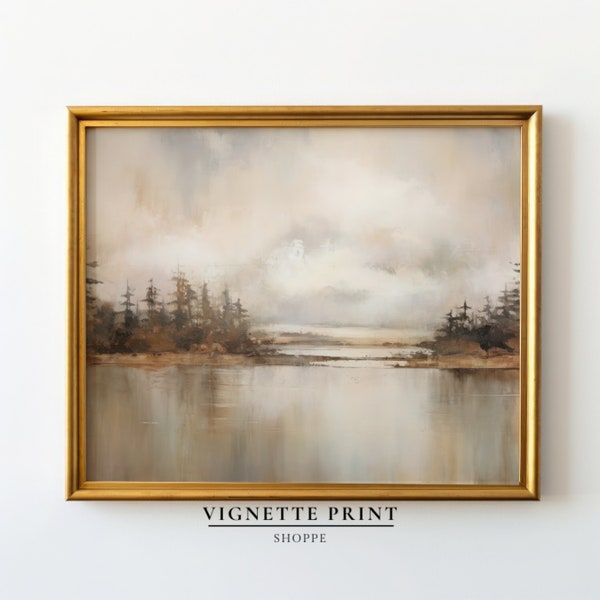 Lake and Trees Painting | Dark and Moody Lake | Printable Art | Vintage Antique Oil Painting | Fine Art