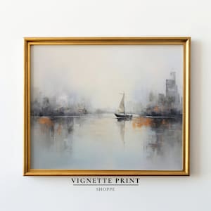 抽象的な帆船の絵画 | 海の風景油絵 | 印刷可能なアート | 漁村 | 美術