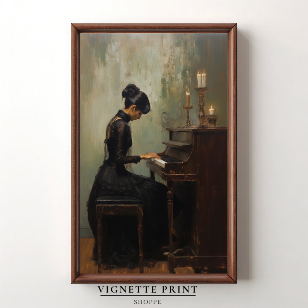 Vintage Moody Portrait | Victorian Woman Playing Piano | Print Art ...
