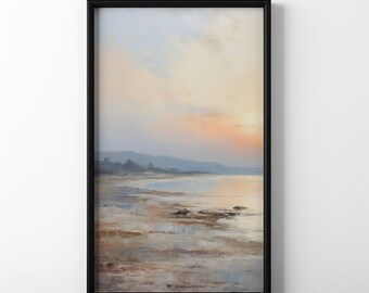 Abstract Coastal Seascape | Printable Art | Beautiful Beach and Sun | Coast and Hills Oil Painting | Home Decor