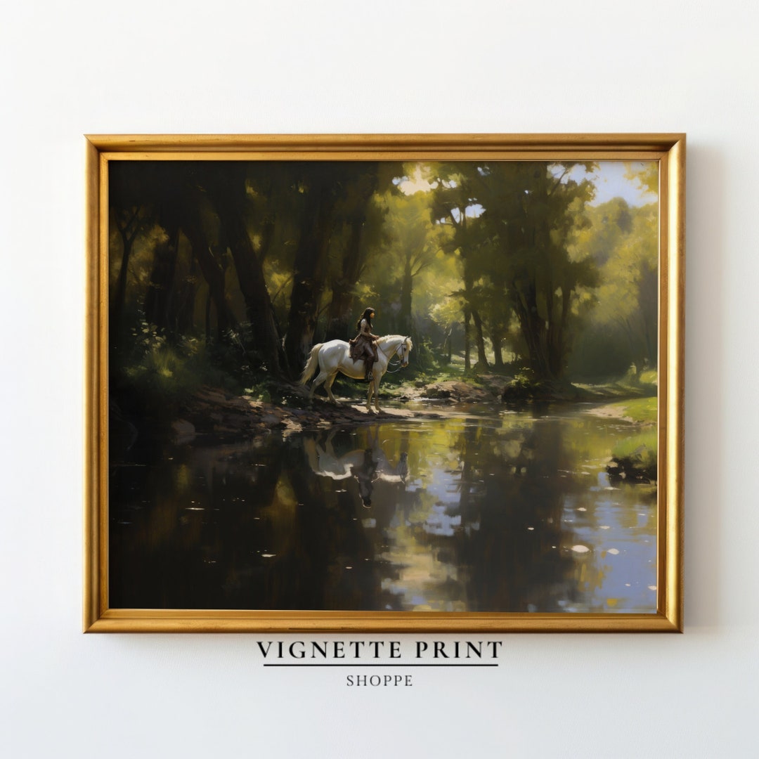 Horse Rider at Creek | Printable Art | Equestrian Print | Female Rider ...
