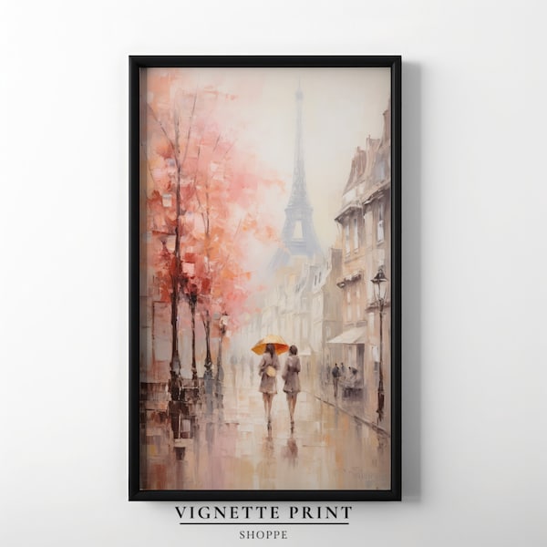 Abstract Eiffel Tower Painting | Paris France | Rainy Day Walk | Umbrella | Printable Wall Art |