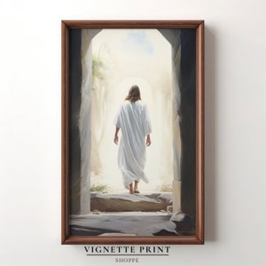 Hij is opgestaan | Het graf is leeg | Jezus verlaat het graf in de tuin | Printkunst | Christelijke kunst | De herrezen Heer | Pasen