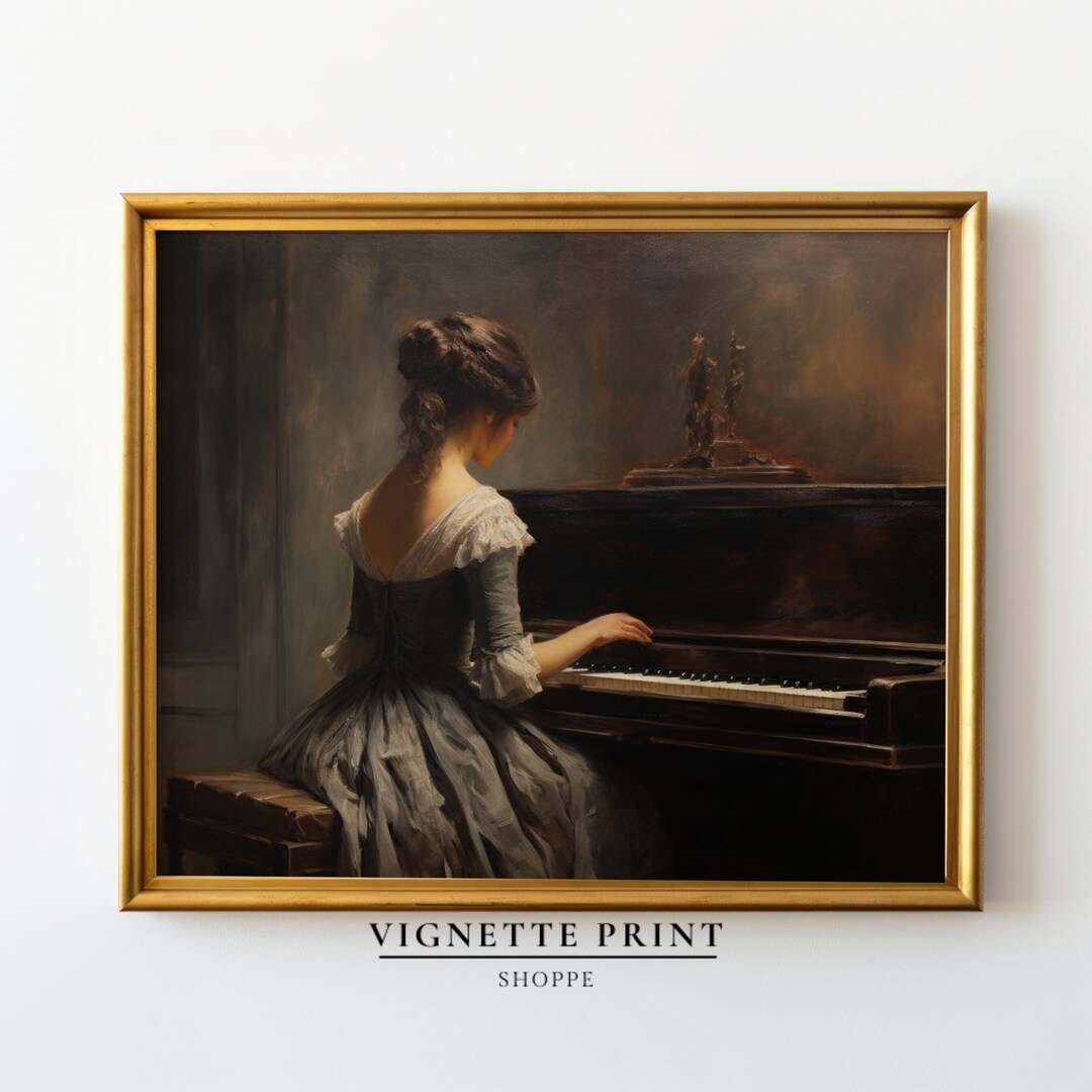 Vintage Painting | Victorina Woman Playing a Piano | Moody Comfortable ...